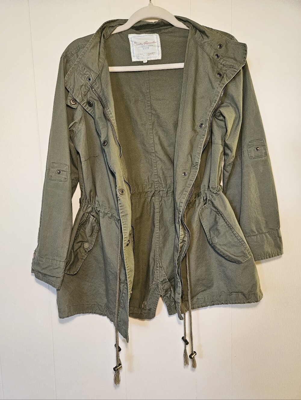 Womens Olive Utility Jacket with Adjustable Waist And Sleeves